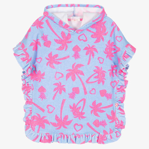 Billieblush-Girls Blue & Pink Palm Hooded Towel  | Childrensalon