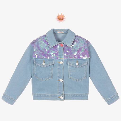 Billieblush-Girls Blue Sequin Denim Jacket | Childrensalon