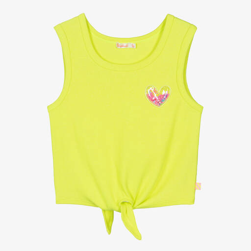 Billieblush-Girls Glittery Neon Yellow Jersey Vest Top | Childrensalon