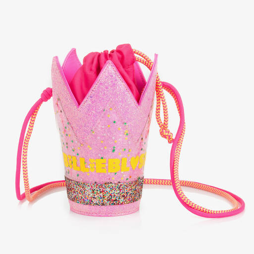 Billieblush-Girls Glittery Pink Crown Shoulder Bag (11cm) | Childrensalon