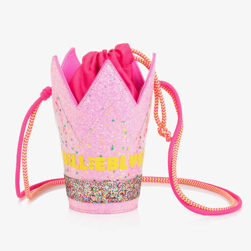 Billieblush-Girls Glittery Pink Crown Shoulder Bag (11cm) | Childrensalon