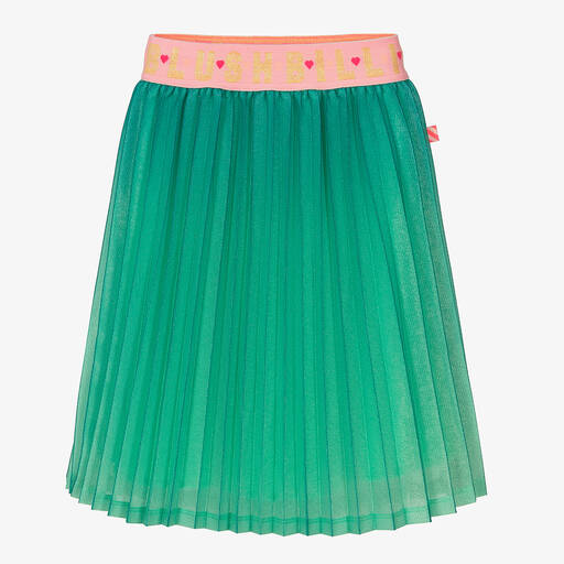 Billieblush-Girls Green Glitter Pleated Logo Skirt | Childrensalon
