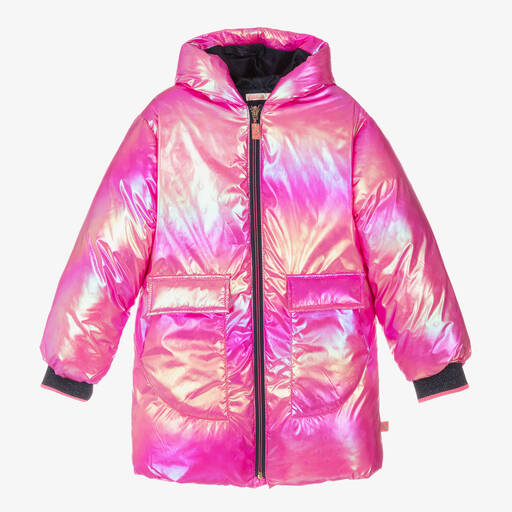 Billieblush-Schillernder rosafarbener wattierter Mantel mit Herzmuster für Mädchen | Childrensalon