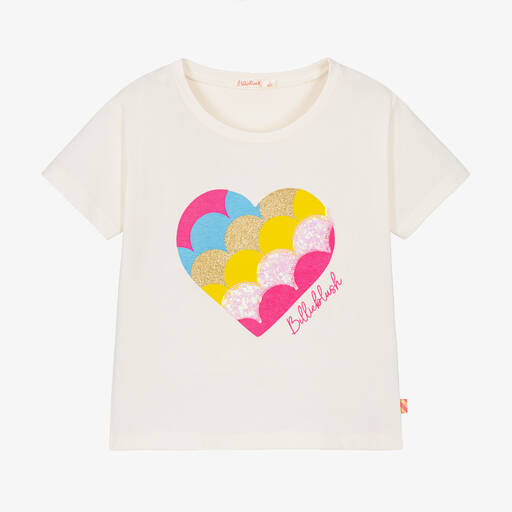 Billieblush-Girls Ivory Cotton Heart T-Shirt | Childrensalon