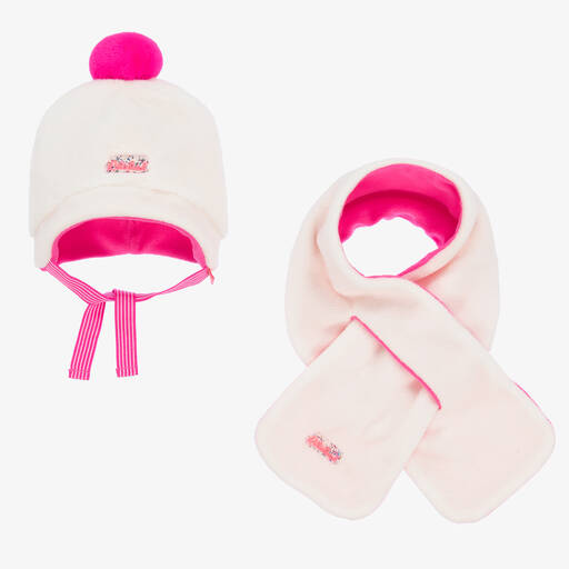Billieblush-طقم قبعة فرو صناعي وفليس لون عاجي أطفال بناتي | Childrensalon