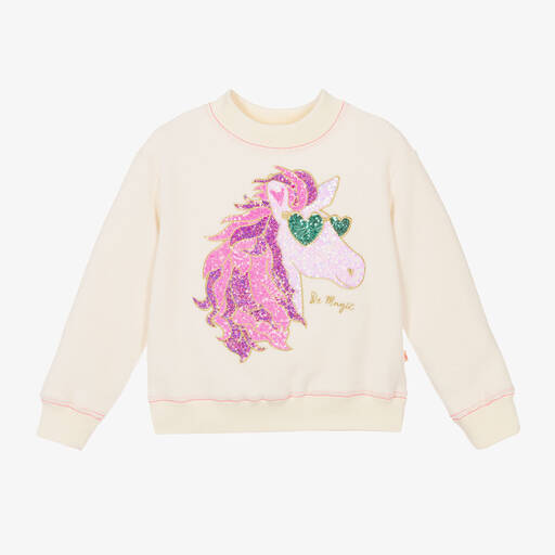 Billieblush-Girls Ivory Fleece Unicorn Sweatshirt | Childrensalon