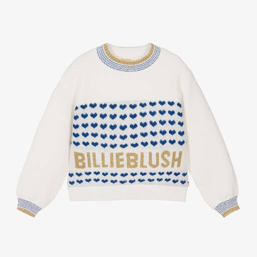 Billieblush-Girls Ivory Knitted Glittery Hearts Sweater | Childrensalon