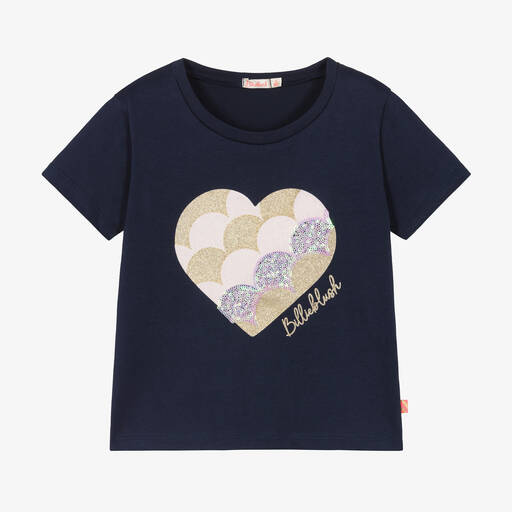Billieblush-Girls Navy Blue Cotton Heart T-Shirt | Childrensalon