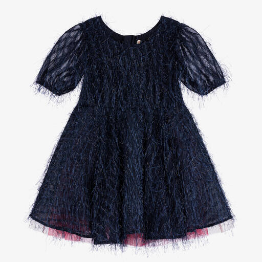 Billieblush-Girls Navy Blue Fluffy Chiffon Dress | Childrensalon