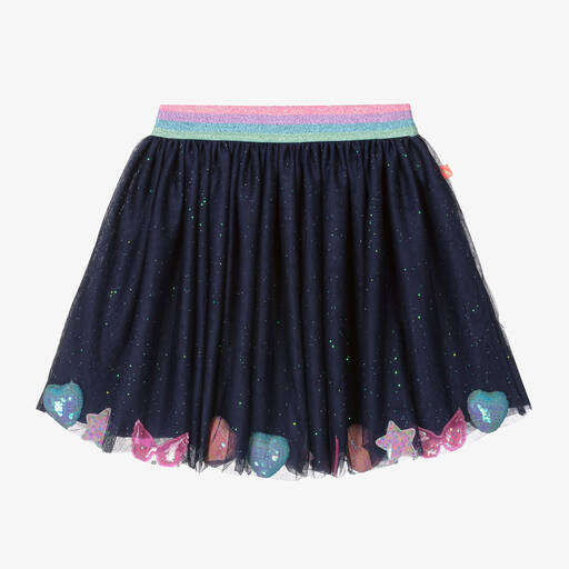 Billieblush-Girls Navy Blue Glittery Tulle Skirt | Childrensalon