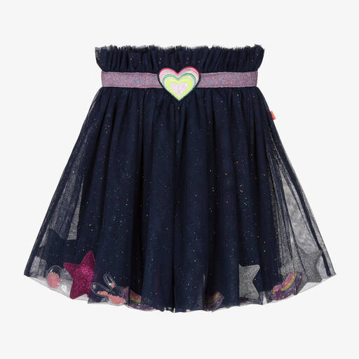 Billieblush-Girls Navy Blue Heart & Star Tulle Skirt | Childrensalon