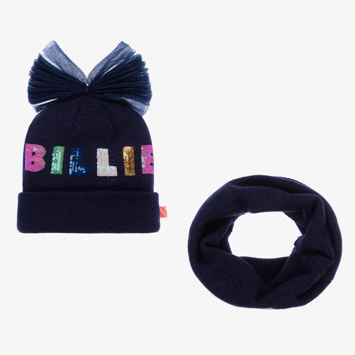 Billieblush-Girls Navy Blue Knitted Hat Set | Childrensalon