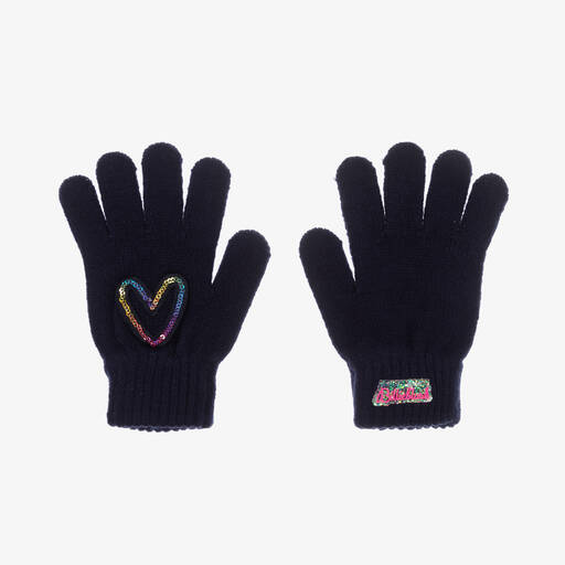 Billieblush-Girls Navy Blue Sequin Heart Gloves | Childrensalon