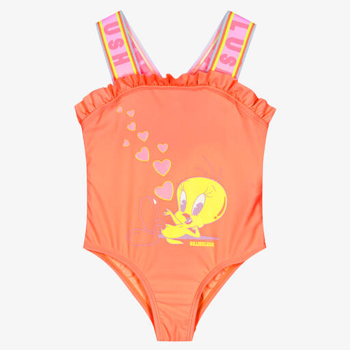 Billieblush-Girls Neon Orange Looney Tunes Swimsuit | Childrensalon
