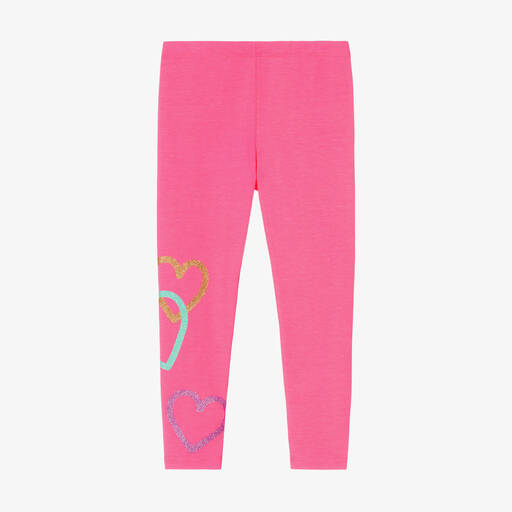 Billieblush-Girls Neon Pink Cotton Heart Leggings | Childrensalon