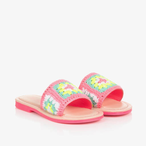 Billieblush-Girls Neon Pink Crochet Sliders | Childrensalon