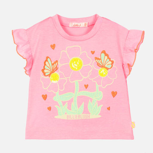 Billieblush-Girls Neon Pink Glitter Flower T-Shirt | Childrensalon