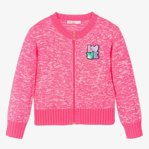Billieblush-Girls Neon Pink Knit Zip-Up Cardigan | Childrensalon
