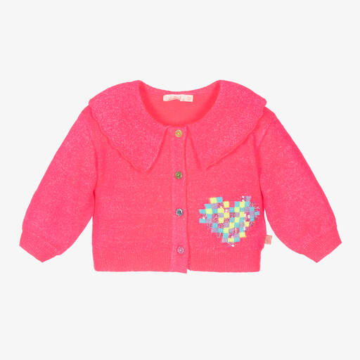 Billieblush-Girls Neon Pink Knitted Heart Cardigan | Childrensalon