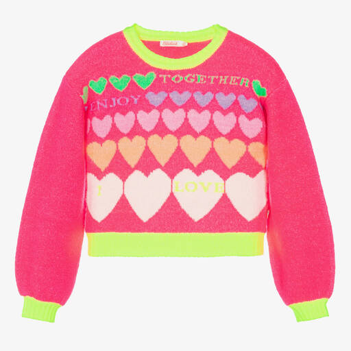 Billieblush-Girls Neon Pink Knitted Heart Jumper | Childrensalon