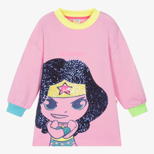Billieblush-Rosa DC Baumwoll-Sweatshirtkleid | Childrensalon