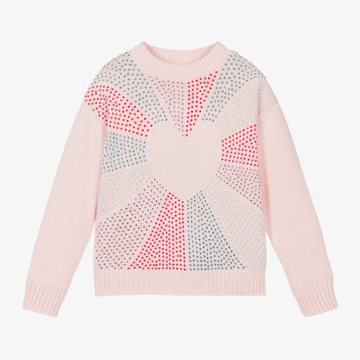 Billieblush-Girls Pink Cotton Knit Diamanté Jumper | Childrensalon