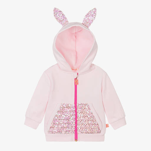 Billieblush-Girls Pink Cotton Sequin Bunny Zip-Up Top | Childrensalon