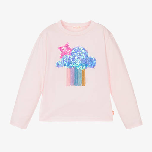 Billieblush-Girls Pink Cotton Sequin Cloud Top | Childrensalon