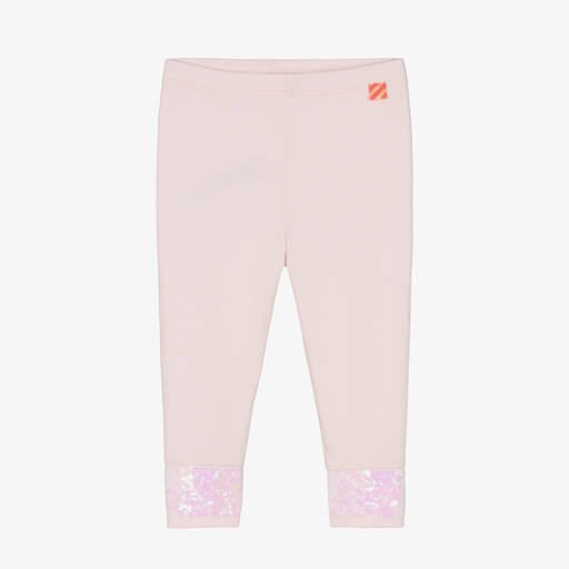 Billieblush-Girls Pink Cotton Sequin Hem Leggings | Childrensalon