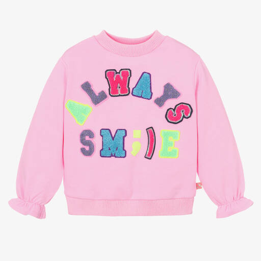 Billieblush-Girls Pink Cotton Smile Sweatshirt | Childrensalon