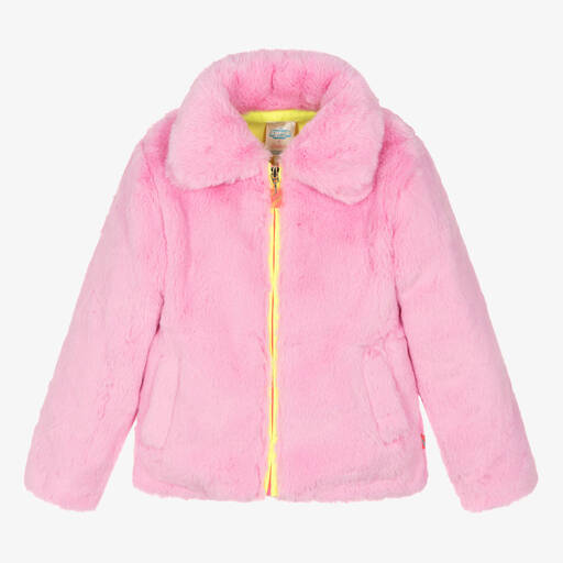 Billieblush-Girls Pink Faux Fur DC Jacket | Childrensalon