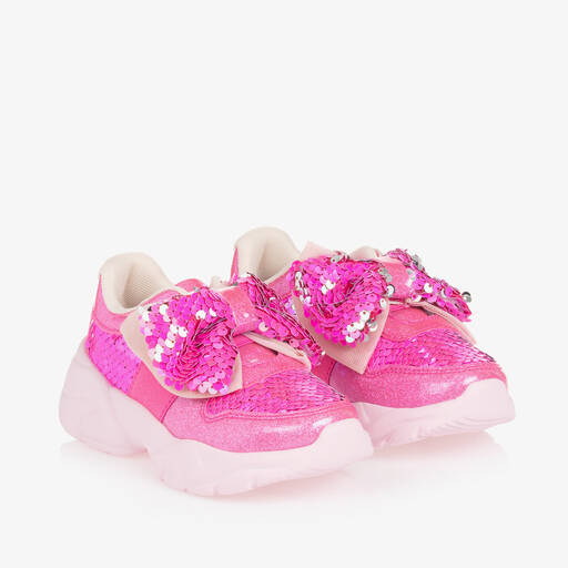Billieblush-Girls Pink Faux Leather Sequin Trainers | Childrensalon