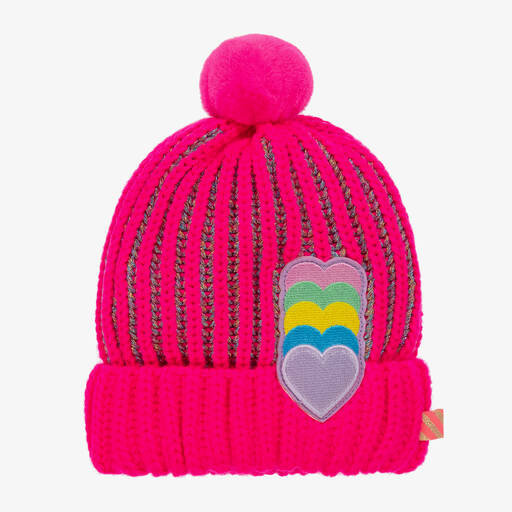 Billieblush-Розовая вязаная шапка с сердечками и помпоном | Childrensalon