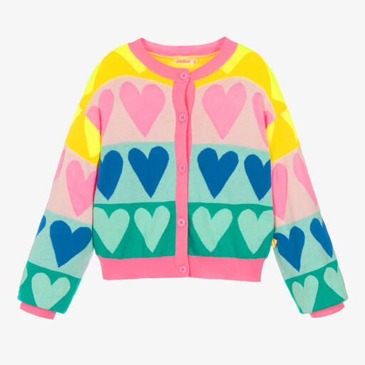 Billieblush-Girls Pink Knitted Hearts Cardigan | Childrensalon