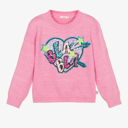 Billieblush-Girls Pink Knitted Sequin Heart Sweater | Childrensalon