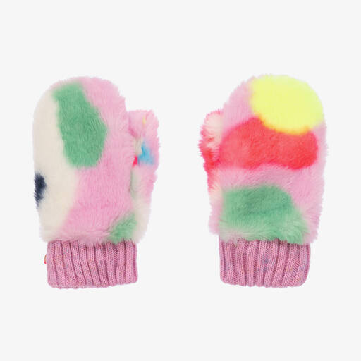 Billieblush-Girls Pink & Multicolour Faux Fur Mittens | Childrensalon