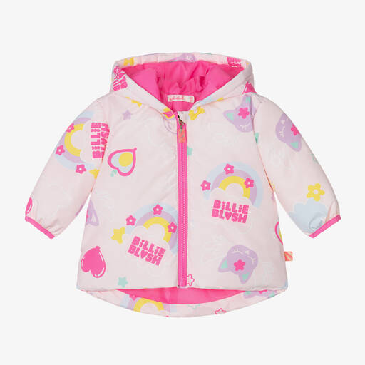 Billieblush-Girls Pink Padded Rainbow Cat Jacket | Childrensalon