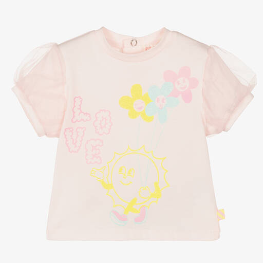 Billieblush-Girls Pink Puff Sleeve Cotton T-Shirt | Childrensalon