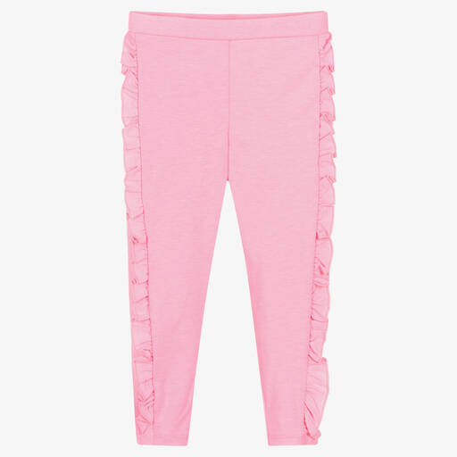 Billieblush-Girls Pink Ruffle Cotton Leggings | Childrensalon