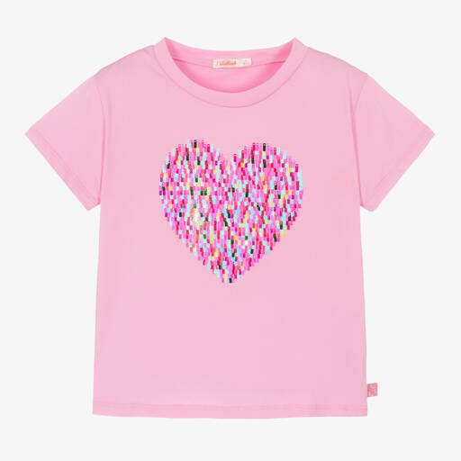Billieblush-Rosa T-Shirt mit Paillettenherz | Childrensalon