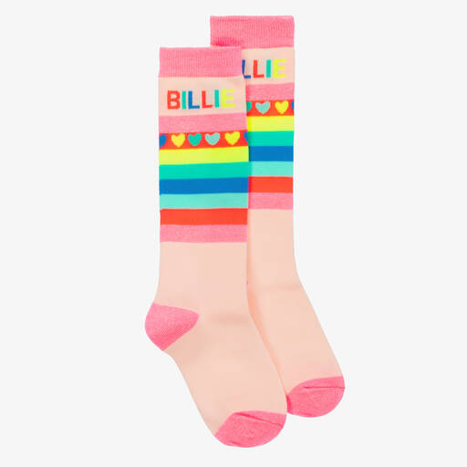 Billieblush-Girls Pink Striped Cotton Knee High Socks | Childrensalon