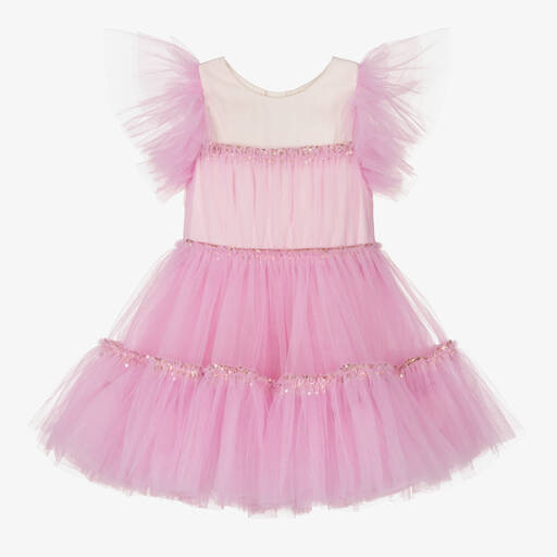 Billieblush-فستان تول مزين بكشكش لون زهري | Childrensalon
