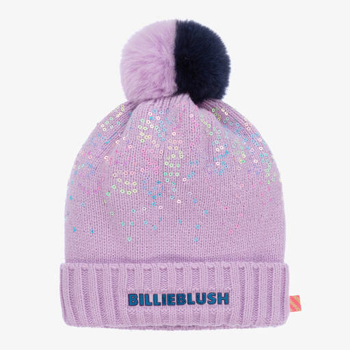 Billieblush-Girls Purple Knitted Pom-Pom Hat | Childrensalon