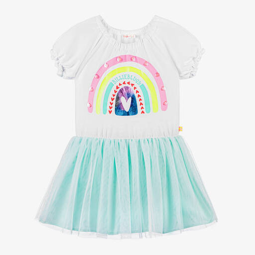 Billieblush-Girls White & Blue Rainbow Tulle Dress | Childrensalon