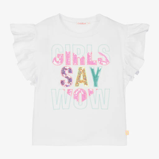 Billieblush-Girls White Cotton T-Shirt | Childrensalon