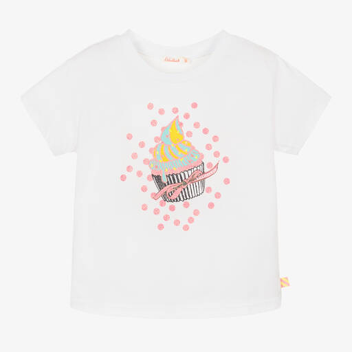 Billieblush-Girls White Cupcake Cotton T-Shirt | Childrensalon