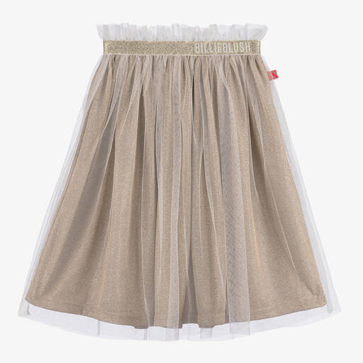 Billieblush-Girls White & Gold Glitter Tulle Skirt | Childrensalon