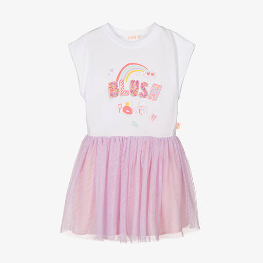 Billieblush-Girls White & Lilac Slogan Dress | Childrensalon