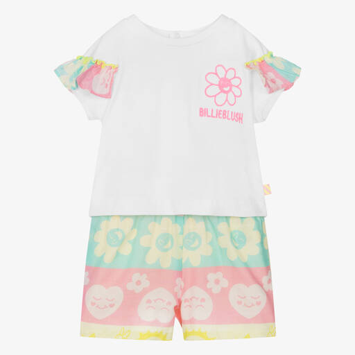 Billieblush-Girls White & Pink Cotton Shorts Set | Childrensalon