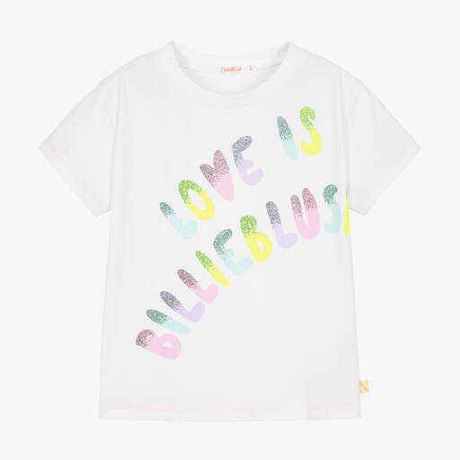 Billieblush-Girls White Slogan Organic Cotton T-Shirt | Childrensalon